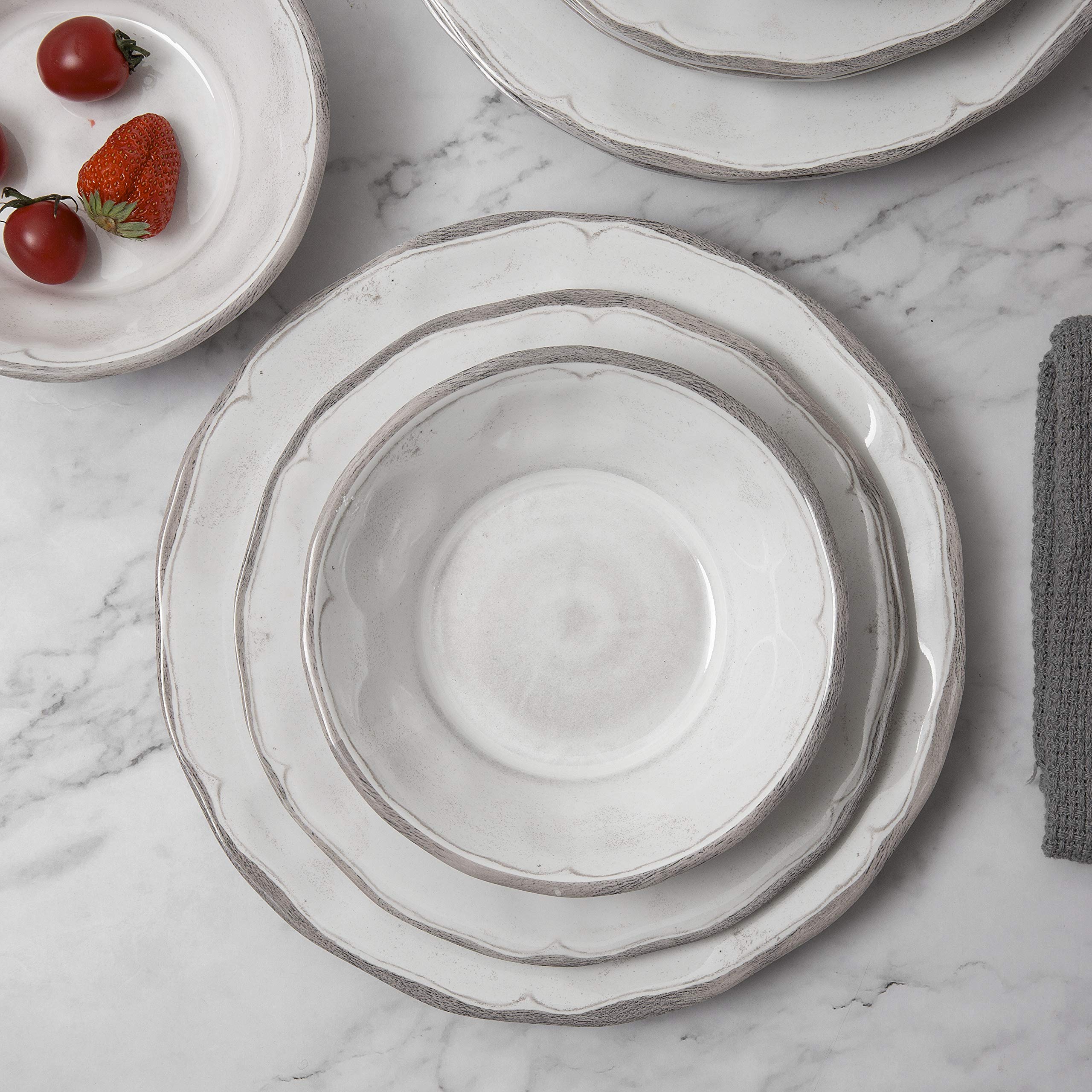 12-Piece Melamine Dinnerware Set - White Plates, Salad Plates & Bowls for Everyday Use | Durable & Lightweight Dish Set for Indoor/Outdoor Dining, Picnics, Camping & Parties
