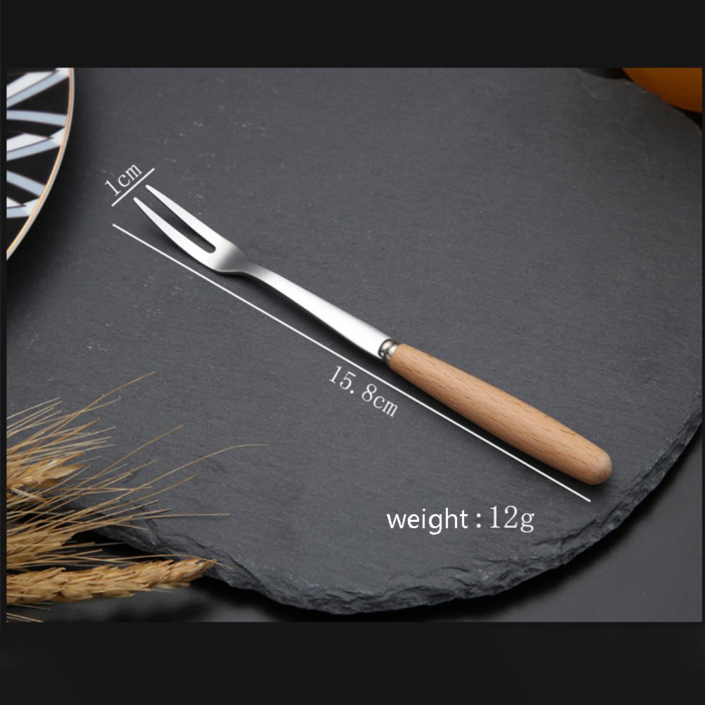 6-Piece Stainless Steel Two-Prong Forks with Wooden Handles - Perfect for Fruit, Cake, Appetizers & Desserts - Ideal for Parties, Picnics & Elegant Dining