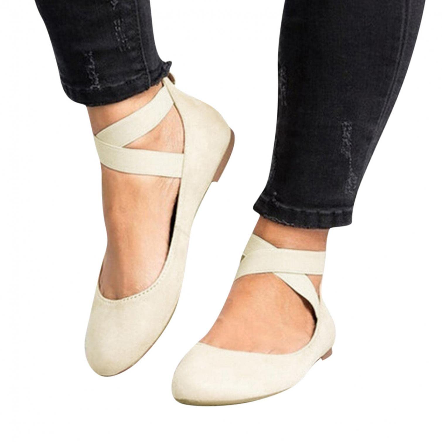 Women's AODONG Beach Sandals - Comfortable Flat Round Toe Ballet Flats with Elastic Cross Strap & Slip-On Design | Perfect for Casual Wear, Summer Outfits, Beach Vacations and Dressy Occasions