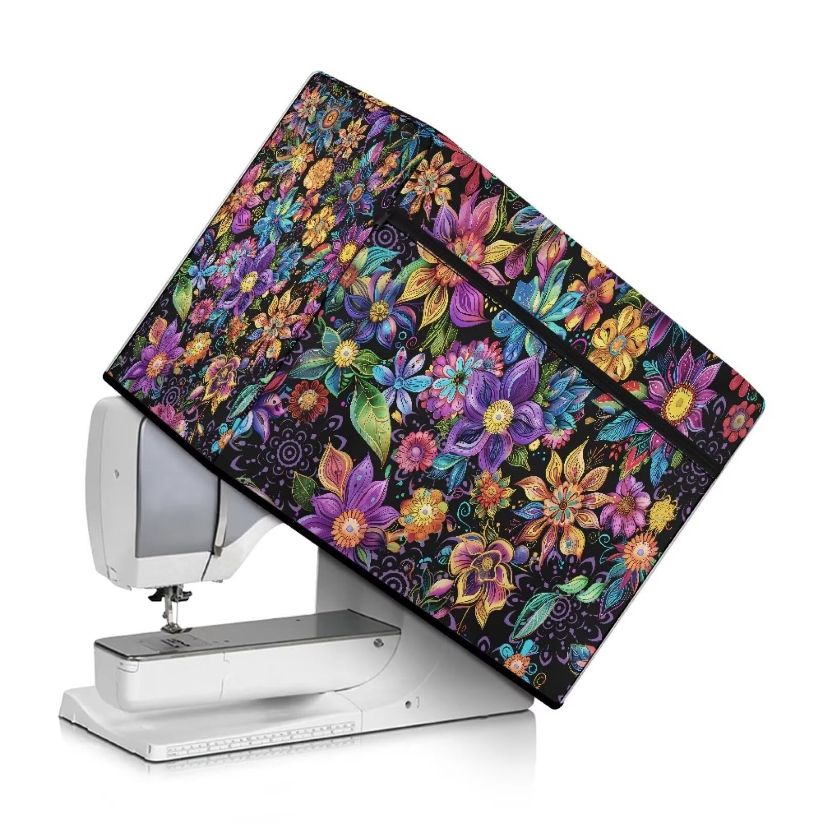 Bohemian Floral Sewing Machine Cover with Storage Pockets - Dustproof Protective Case for Brother, Singer & Janome - Washable Fabric for Easy Cleaning - Perfect for Home Studios & Craft Rooms