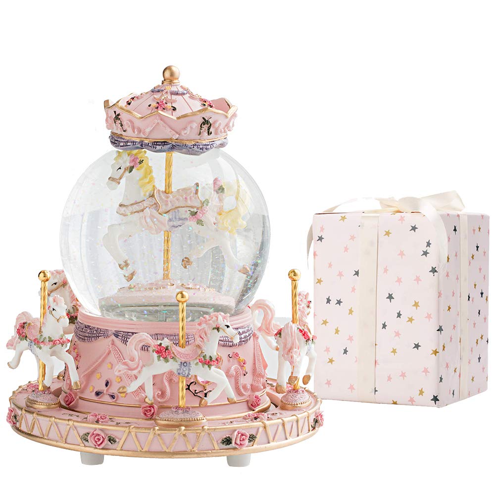 Beautiful Carousel Horse Music Box with Colorful Lights - Unicorn Musical Snow Globe for Girls, Women, Kids - Perfect Christmas, Birthday Gift for Daughter, Sister, Mom, Grandma - Ideal for Bedroom Decor, Wedding Favors, Baby Showers & Special Occasions