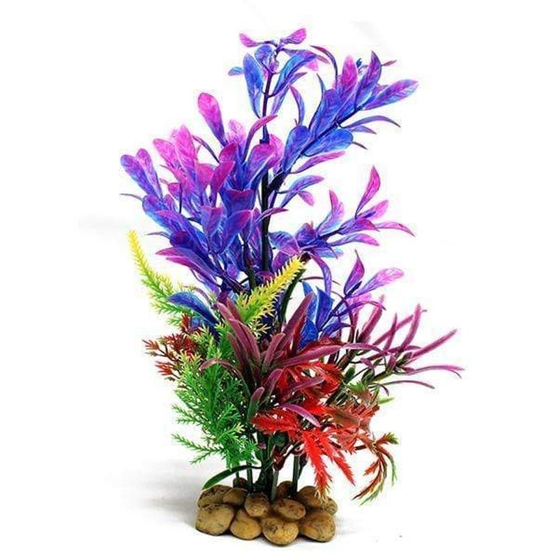 Aquatopia 20cm Purple Artificial Plant with Decorative Pebble Base - Perfect for Home, Office, and Indoor Decor
