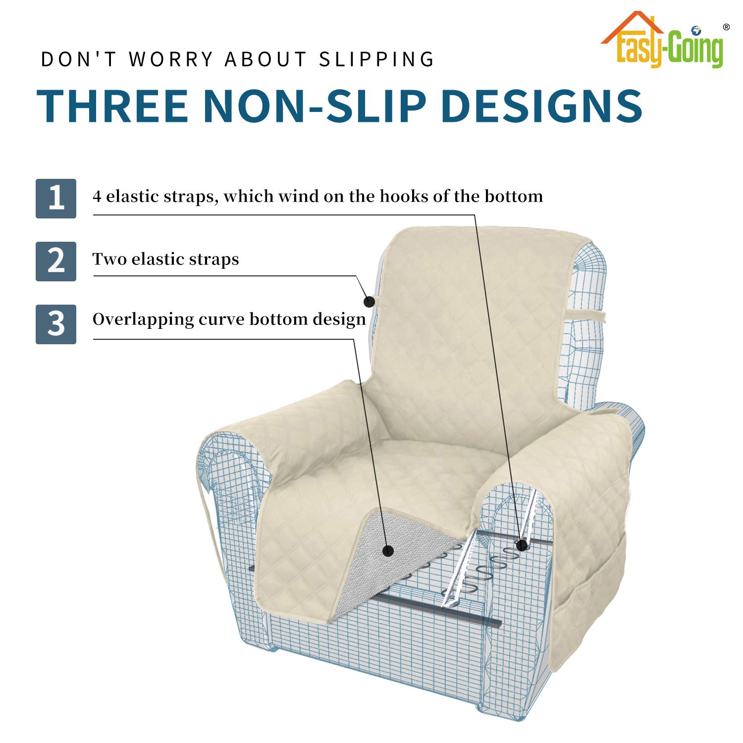 Waterproof Oversized Recliner Chair Cover - Non-Slip Sofa Slipcover for Living Room, Washable Furniture Protector for Pets & Kids (Dog, Cat) - Ivory - Perfect for Family Gatherings, Movie Nights & Pet-Friendly Homes