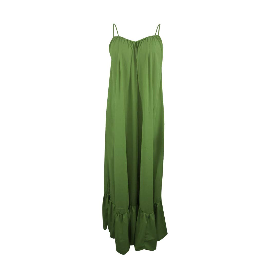 ETHKIA Women's Sexy Solid Color Sling Swing Dress - Casual Long Summer Dress for Beach, Party & Date Night