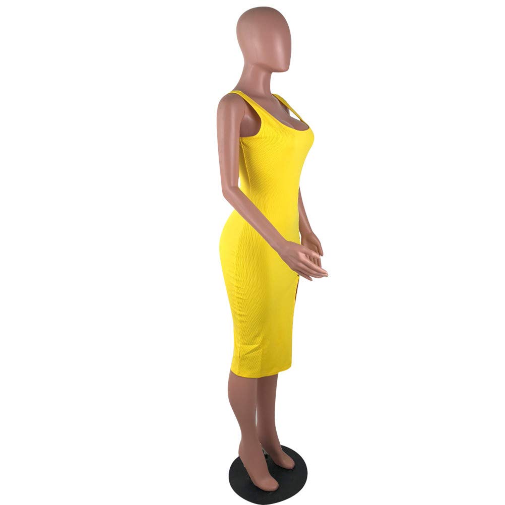 Qikaka Women's Sexy Sleeveless Solid Color Button-Up Stretchy Bodycon Dress - Clubwear, Night Out, Party, Date Night, Cocktail Attire