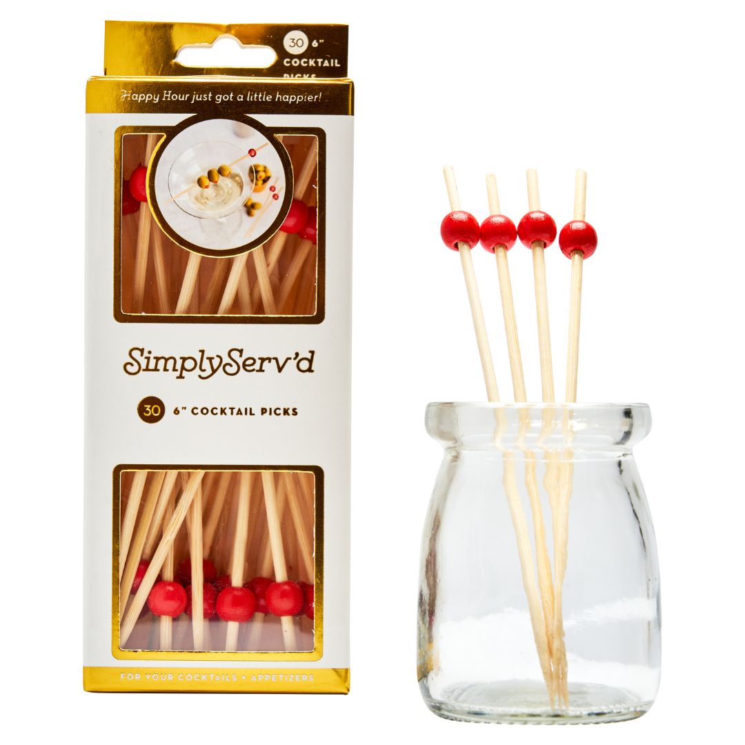 Vibrant Red 6 Inch Wooden Party Picks - Set of 30 with Gift Box - Perfect for Birthday Celebrations, Wedding Favors, and Cocktail Decorations