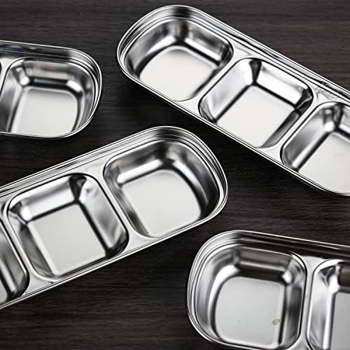 3-Piece Stainless Steel Divided Sauce Bowls - 3 Grid Dipping Dishes for Soy Sauce, Ketchup, Seasoning & Sushi | Perfect for Restaurants, Sushi Bars, Home Kitchens & Party Platters