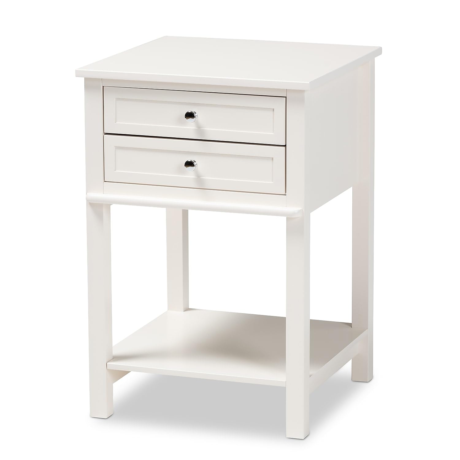 Baxton Studio Willow Modern Transitional White Finished 2-Drawer Wood Nightstand - Stylish Bedside Table for Bedroom Decor & Storage