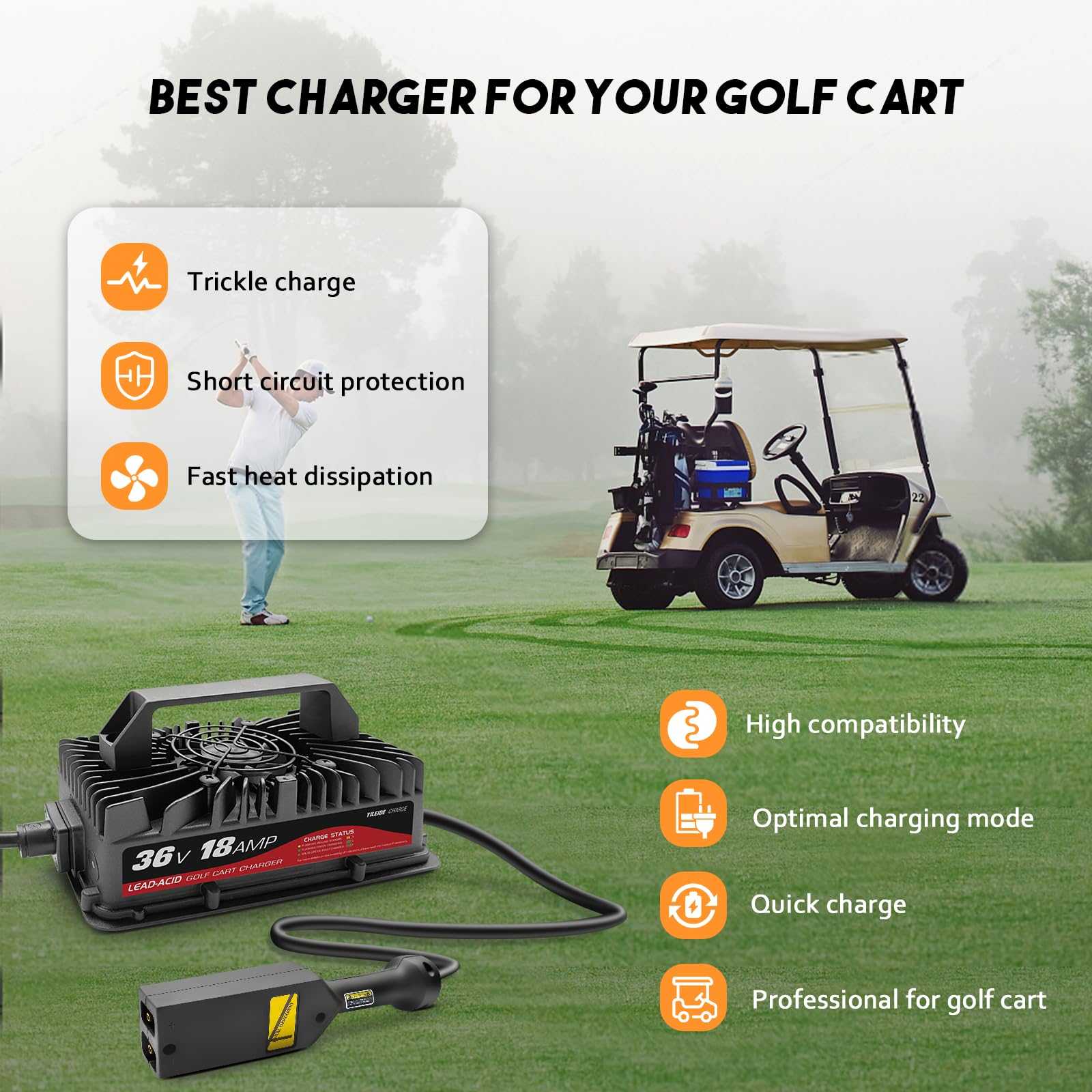 36 Volt Golf Cart Battery Charger for EZGO TXT - 18 AMP D Style Plug | Fast Charging for Golf Carts, Electric Vehicles & Outdoor Power Equipment