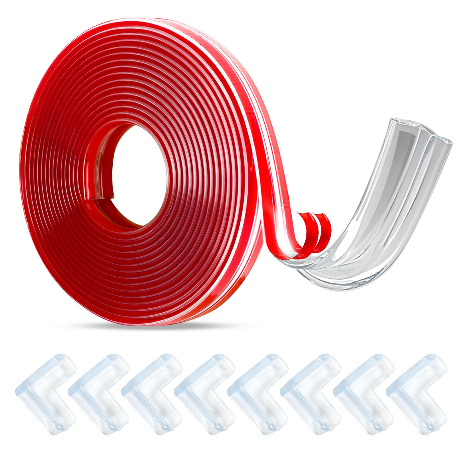 Rcybeo Baby Proofing Corner Protectors - 16.4ft Clear Edge Guard & 8 Silicone Bumper Pads with Strong Adhesive - Child Safety for Furniture, Tables, Counters - Prevent Baby Injuries at Home