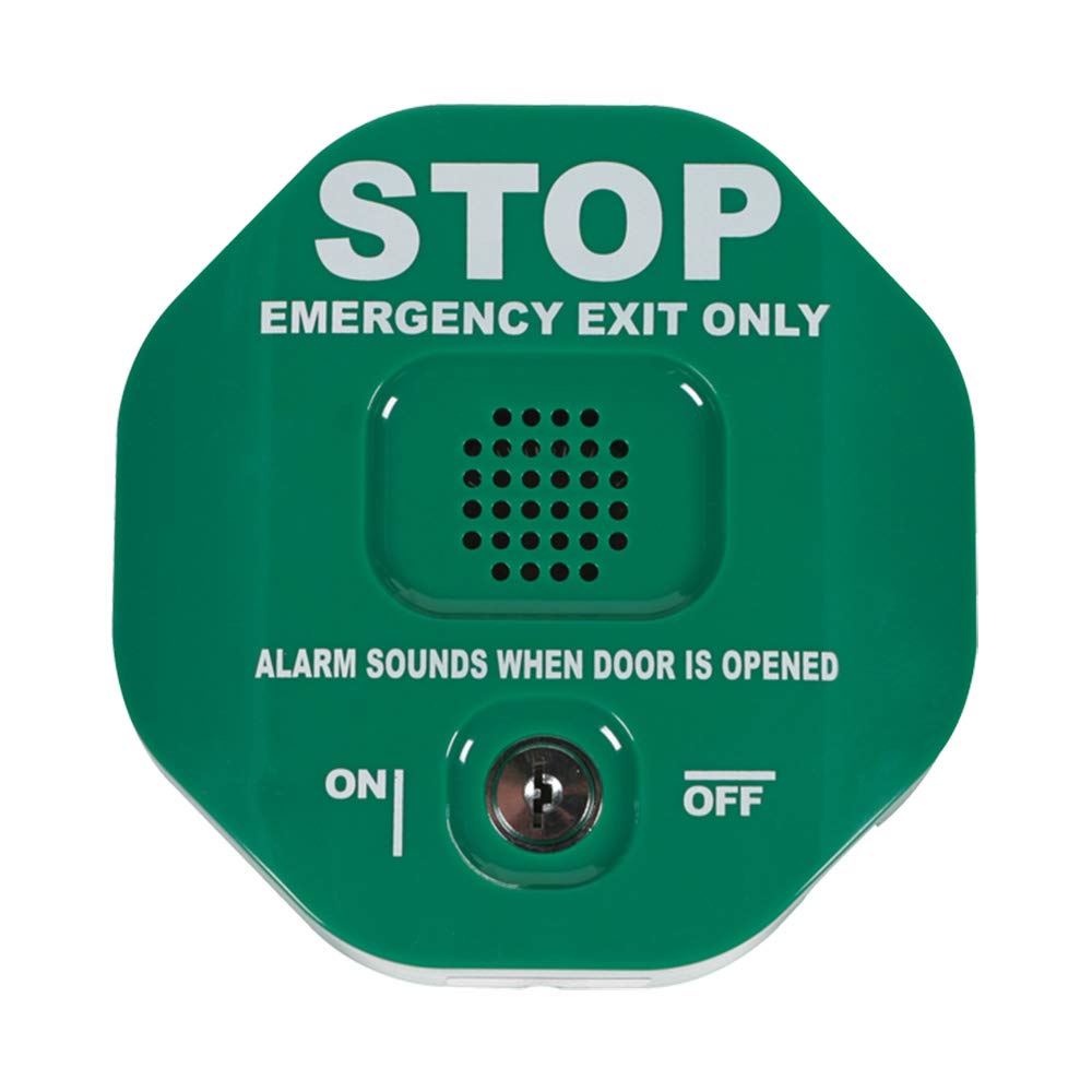 STI-6400-G Multifunction Door Alarm with Exit Stopper - Indoor Security Alarm for Home & Office - Green - Perfect for Bedrooms, Apartments, and Business Entrances