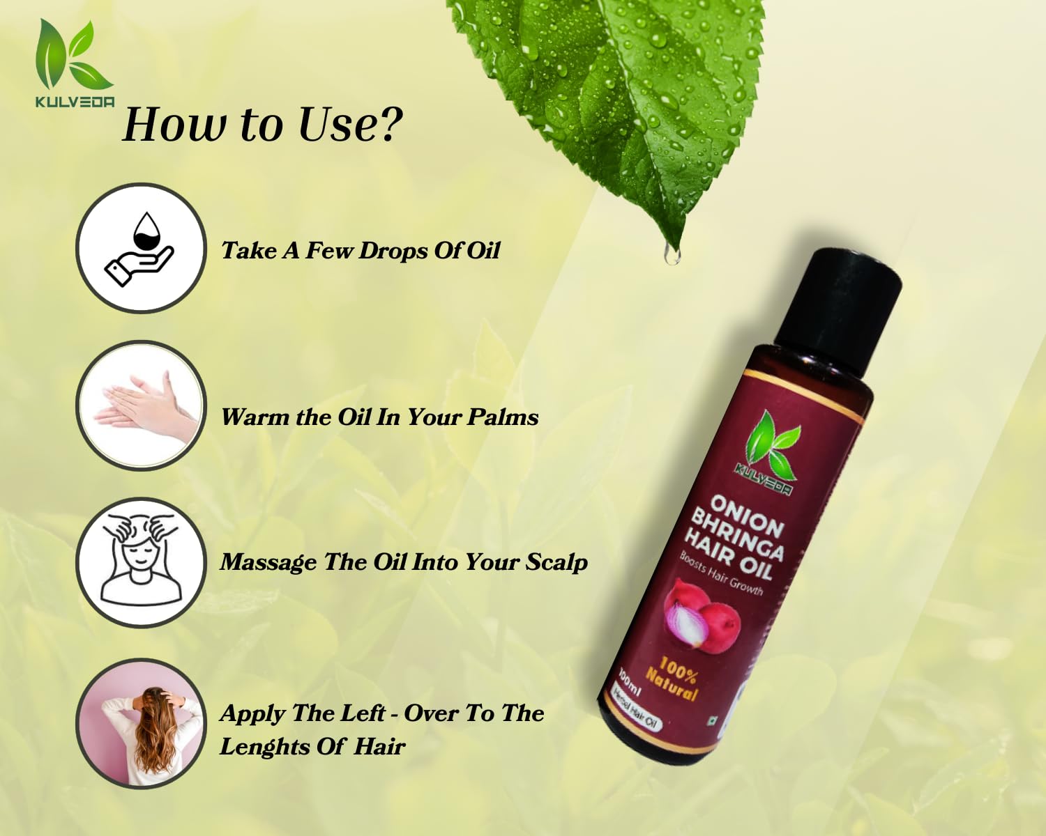 Kulveda Bhringraj Ayurvedic Hair Oil with Onion & Bhringa - 100ml | Natural Hair Growth Treatment for Men & Women | Reduce Hair Fall & Promote Thicker Hair | Daily Scalp Care & Massage Oil