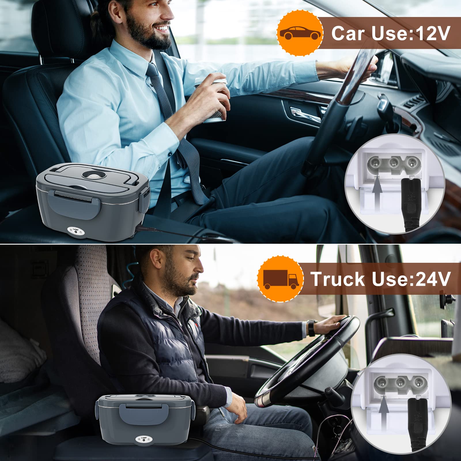 80W 1.5L Electric Lunch Box for Men & Women - Portable Food Warmer with 12V/24V/110V Power Options - Includes Fork, Spoon & Insulated Bag - Perfect for Office, Car, Travel & Camping - Great Valentine's Day & Birthday Gift Idea