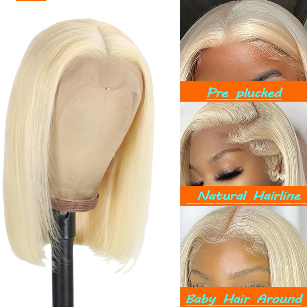 613 Blonde Bob Wig Human Hair 16 Inch Lace Front Wig - 13x4 Straight Frontal Wigs with 180% Density | Short Bob Wigs for Black Women | Perfect for Daily Wear, Cosplay & Special Occasions