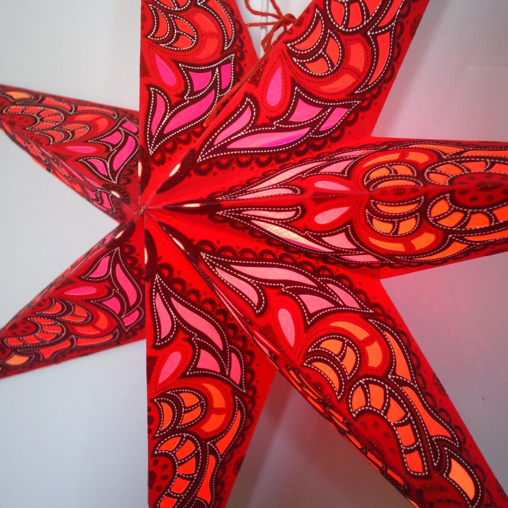 24-Pack Red Babylon Glitter 7-Point Paper Star Lanterns - Hanging Wedding & Party Decorations for Indoor/Outdoor Events, Baby Showers, Christmas & Festival Celebrations