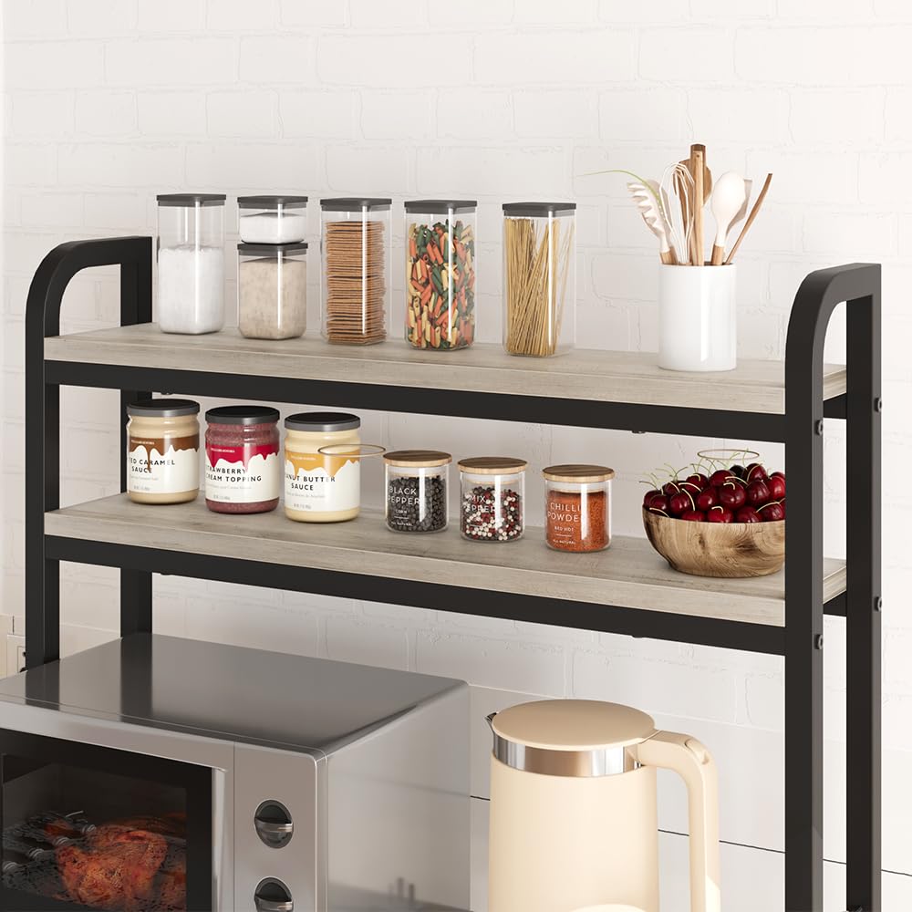 GAOMON 6-Tier Bakers Rack with Power Outlet & Wire Baskets - Freestanding Kitchen Storage Shelf for Microwave, Spices & Cookware - Retro Gray Utility Shelf for Small Spaces & Apartment Living