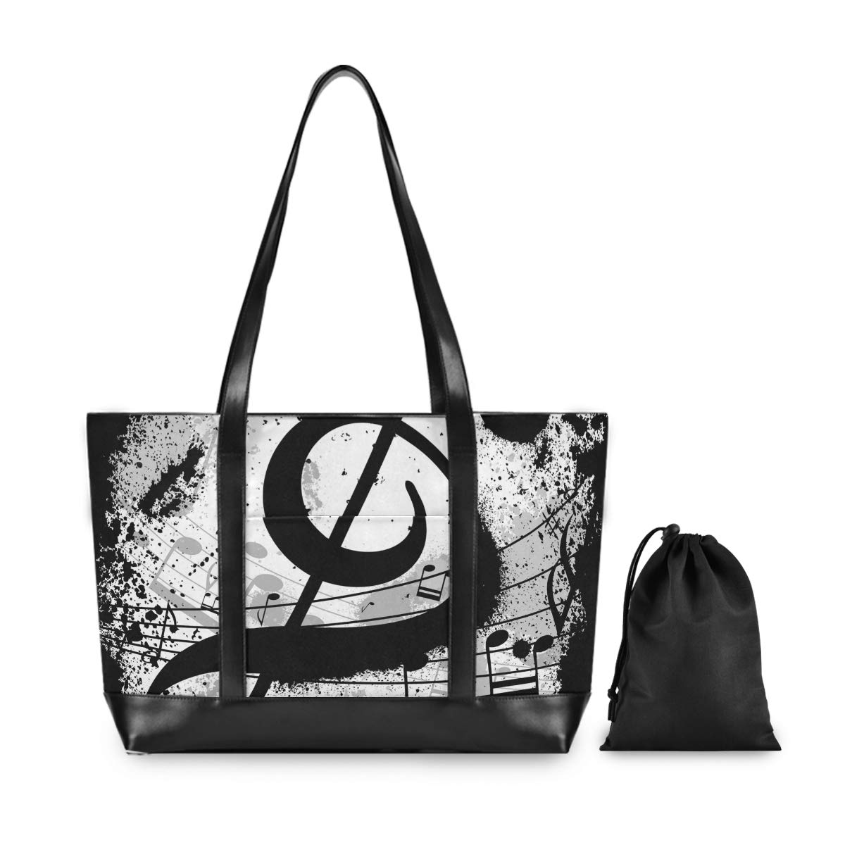 Stylish Gunge Black Music Notes Laptop Tote Bag for Women - Professional Business Shoulder Bag Fits 15.6 Inch Notebook - Perfect for Work, Office, Travel & College Use