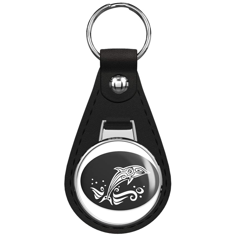 Premium Dolphin-Shaped Black Leather Keychain with Silver Keyring - Stylish Key Holder for Women & Men - Perfect for Gifts, Travel, and Everyday Use
