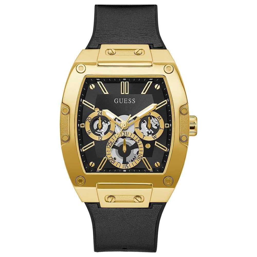 Guess Men's Black & Gold-Tone Square Multifunction Watch - Stylish Analog Digital Chronograph for Business, Casual & Outdoor Activities