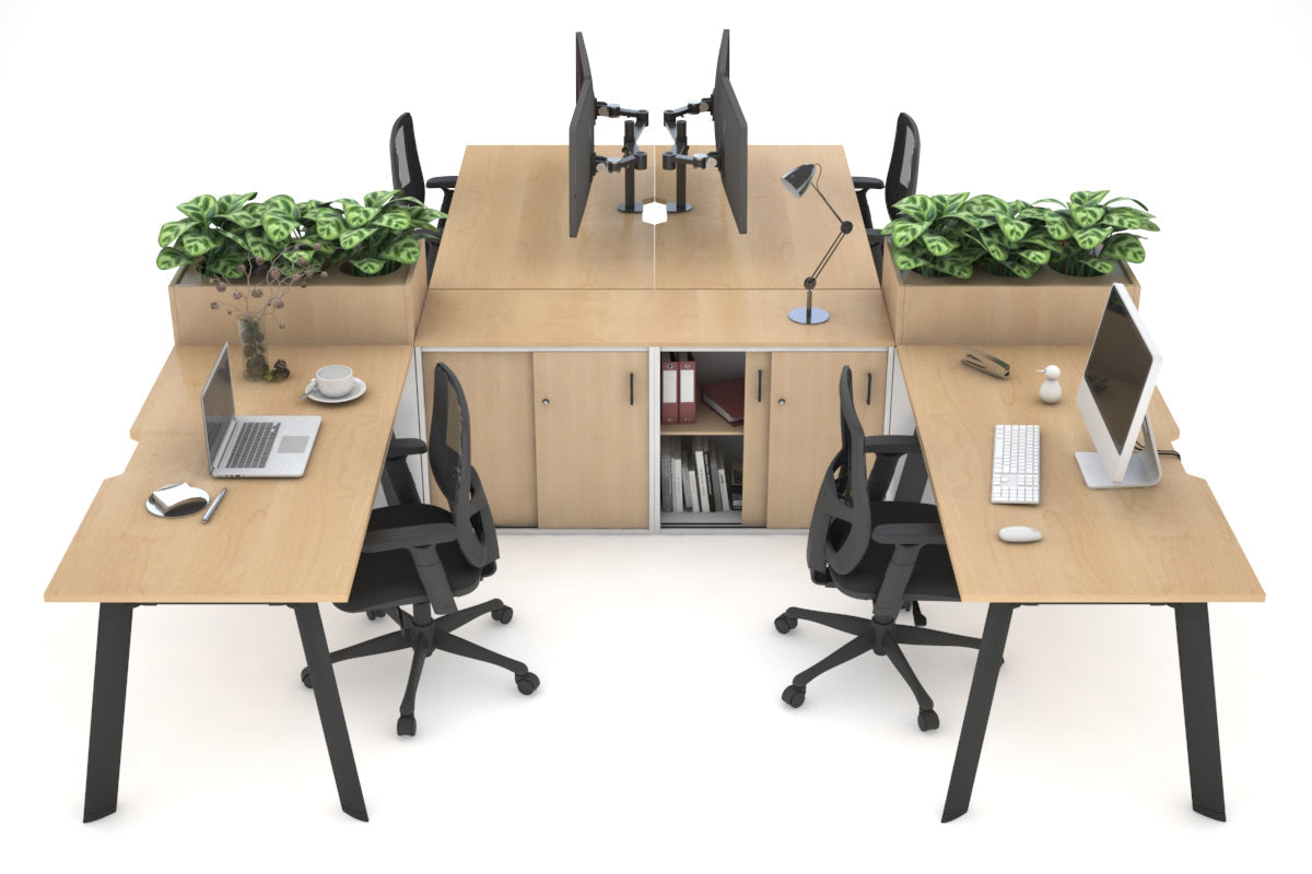 4-Person Office Workstation with Uniform Spine - 1400L x 800W Dimensions, Cable Management Scallop - Perfect for Collaborative Workspaces & Open Office Environments