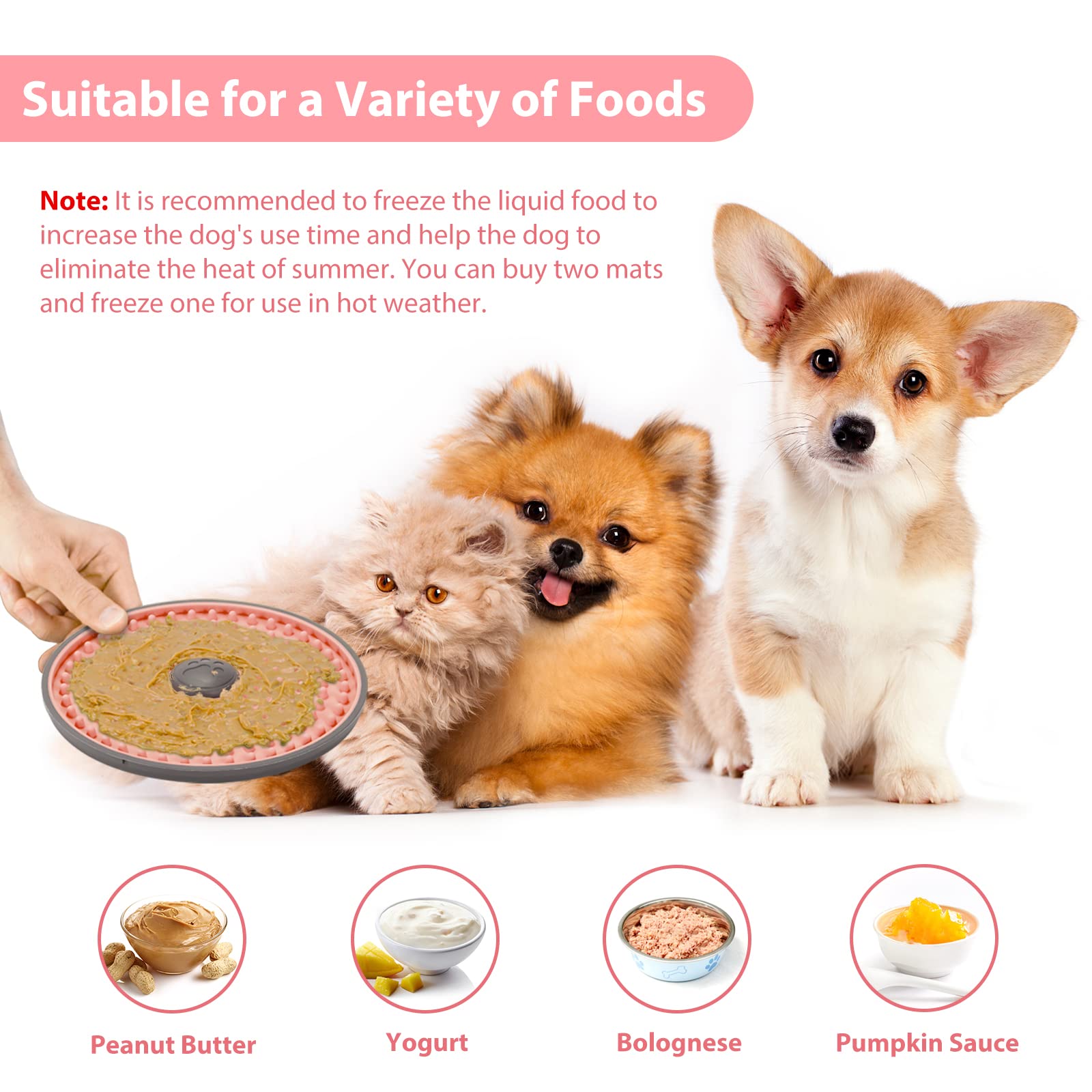 Pink Dog Lick Mat for Crate Training & Anxiety Relief - Natural Rubber Slow Feeder for Dogs - Promotes Healthy Eating & Dental Hygiene - Perfect for Grooming, Travel & Stress Relief