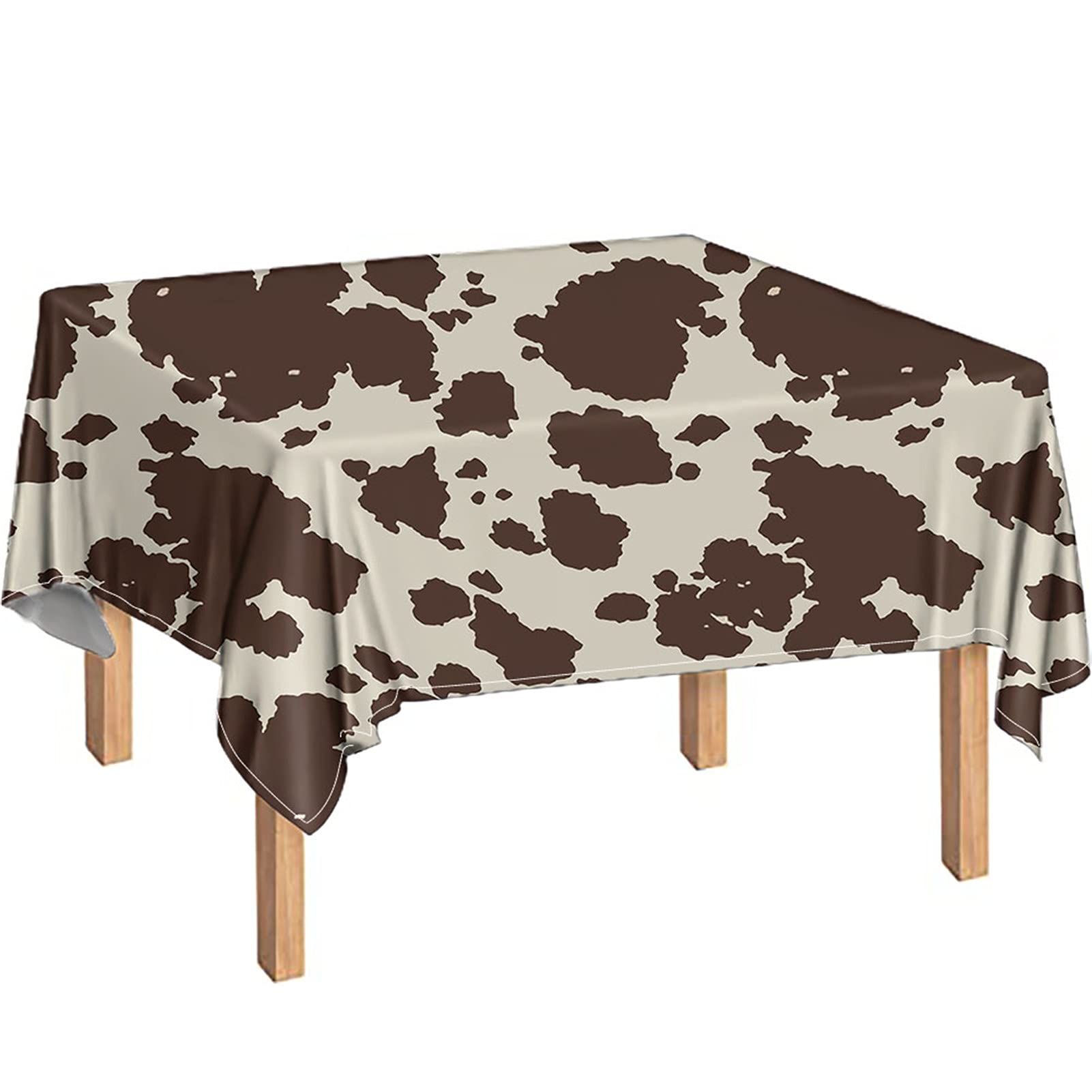 Belidome Brown Cow Print Tablecloth - 52 x 52 Inch Square Dining Table Cover for Kitchen, Farmhouse Decor & Country Style Home Accessories | Perfect for Farmhouse Themed Parties, Rustic Weddings & Countryside Dining