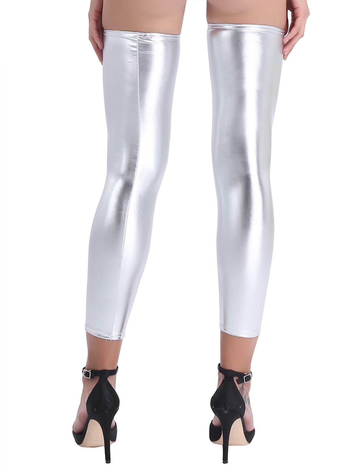 iEFiEL Women's Shiny Patent Leather Thigh High Stockings - Stretchy Footless Tights for Fashion, Cosplay & Night Out Outfits
