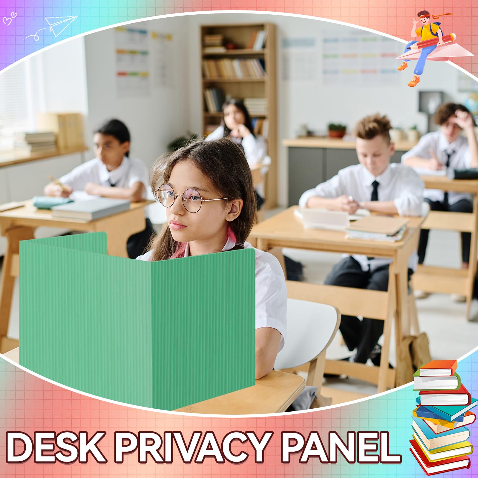 4 Pcs Plastic Desk Dividers for Students - Green Privacy Folders & Test Dividers, Classroom Partition Panels for School, Teachers & Study - Perfect for Quiet Study, Testing & Organized Workspaces