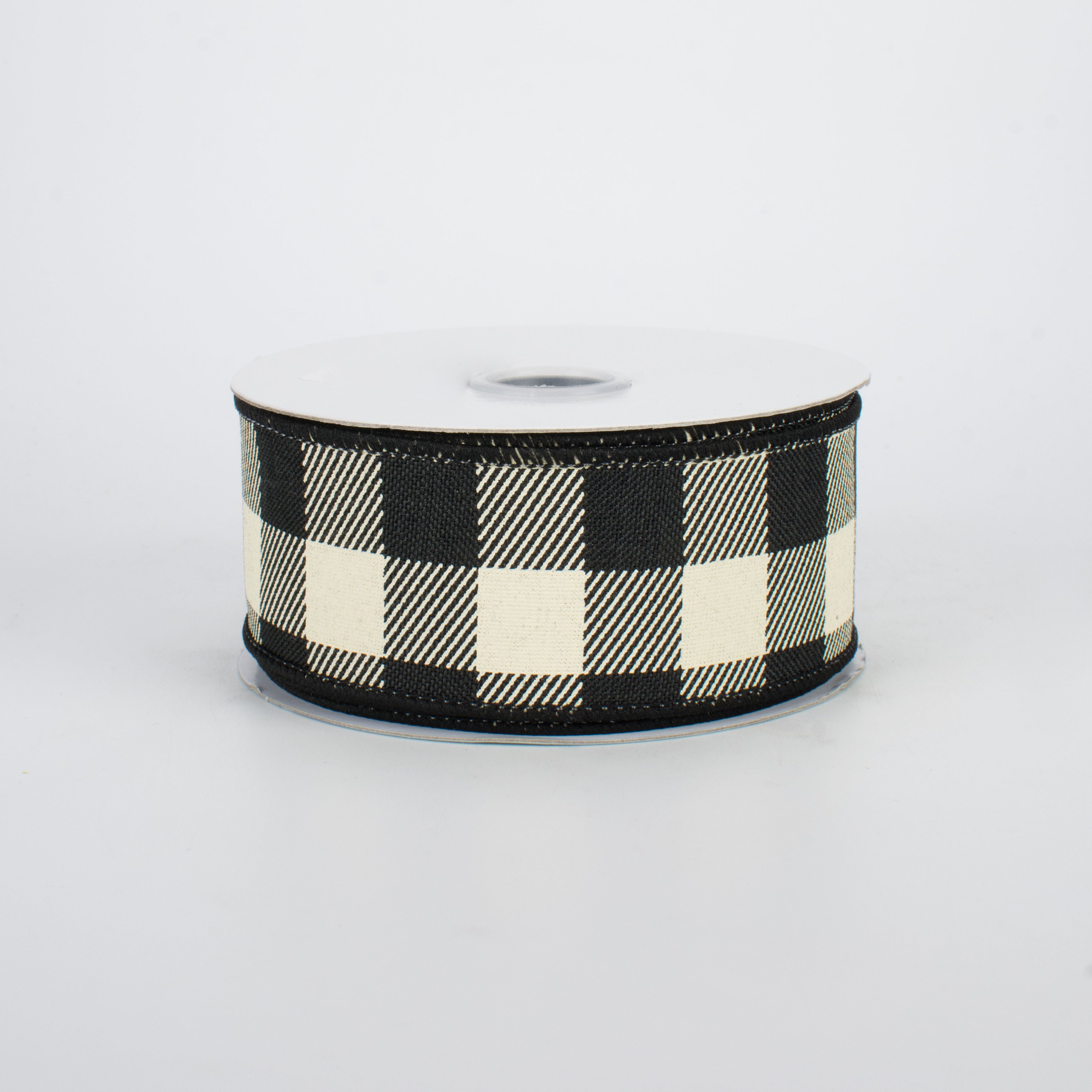 1.5 Inch Printed Plaid Check Ribbon - Black & Ivory (10 Yards) for Gift Wrapping, DIY Crafts, and Holiday Decorations