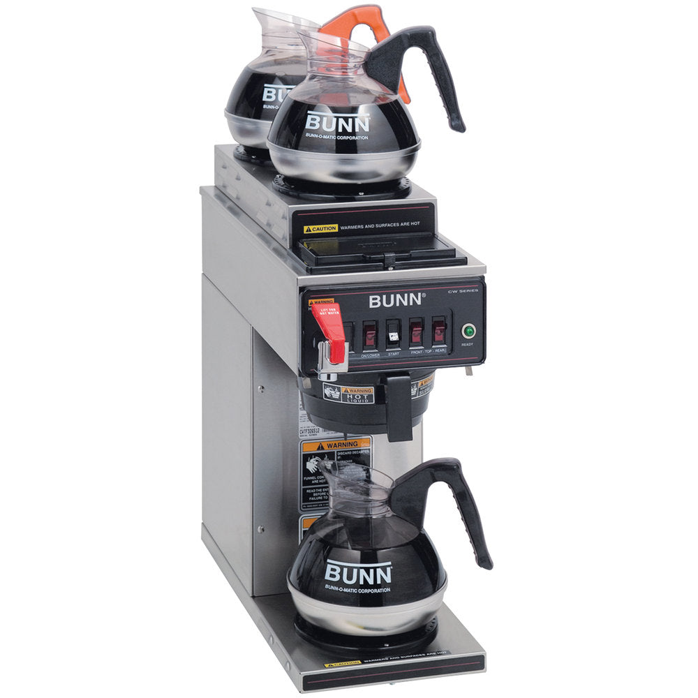 Bunn CWTF15 3 12950.0213 Commercial Coffee Brewer with 2 Upper & 1 Lower Warmers, Hot Water Faucet - Perfect for Offices, Restaurants, and Cafes