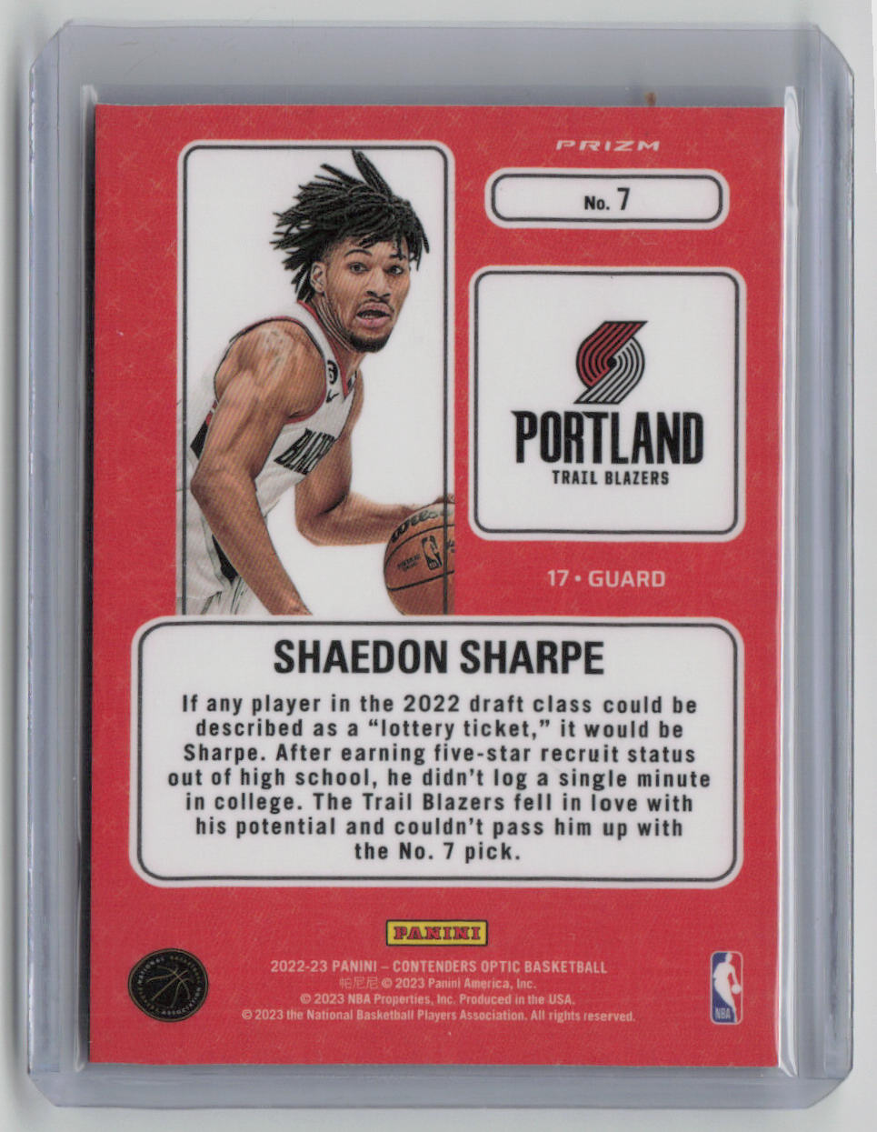 2023 Panini Contenders Optic Prizm Shaedon Sharpe Red Wave #7 Basketball Trading Card - Perfect for Collectors, Investors & NBA Fans