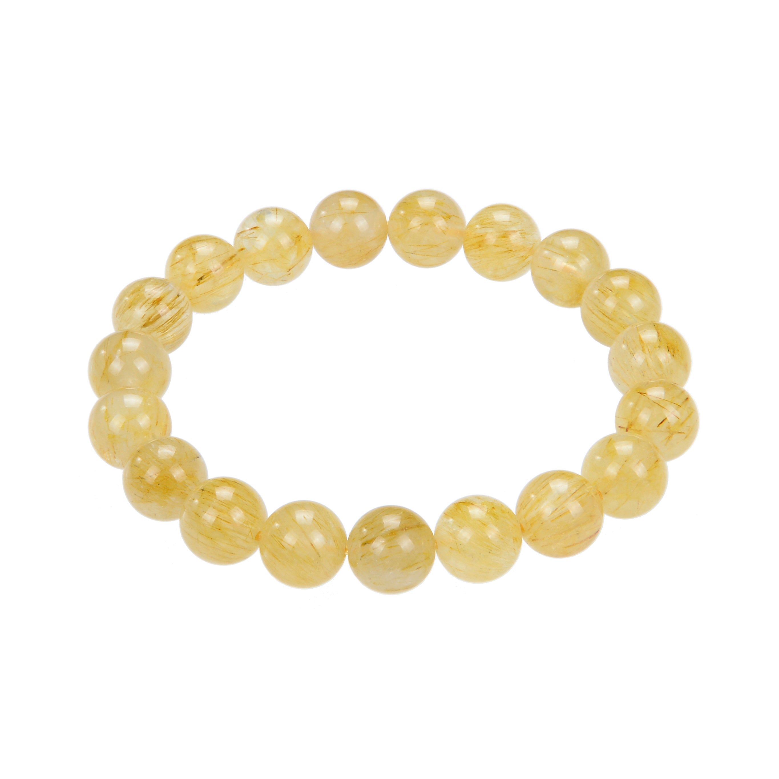 Golden Rutilated Quartz Bracelet - 10mm Smooth Round Beads, 7.5 Inch Adjustable Length - Healing Crystal Jewelry for Meditation, Yoga & Spiritual Energy