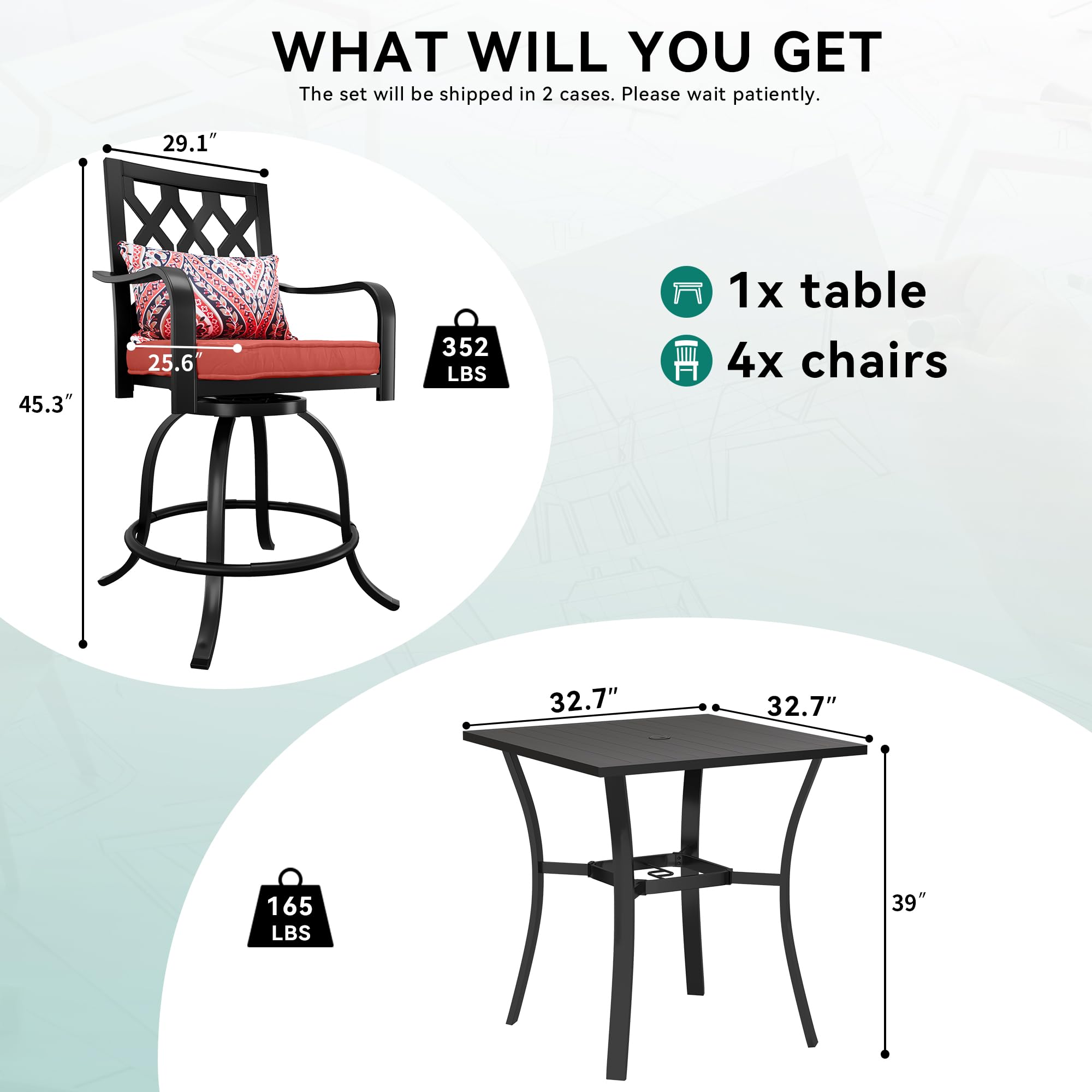 YITAHOME 5-Piece Outdoor Bar Height Table and Chairs Set - 32