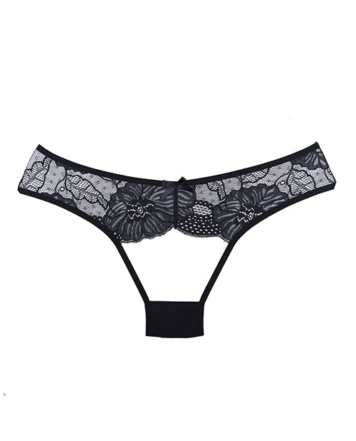 Adore Kiss Mesh & Lace Open Panty Black One Size - Sexy Lingerie for Women, Perfect for Valentine's Day, Anniversary or Romantic Nights