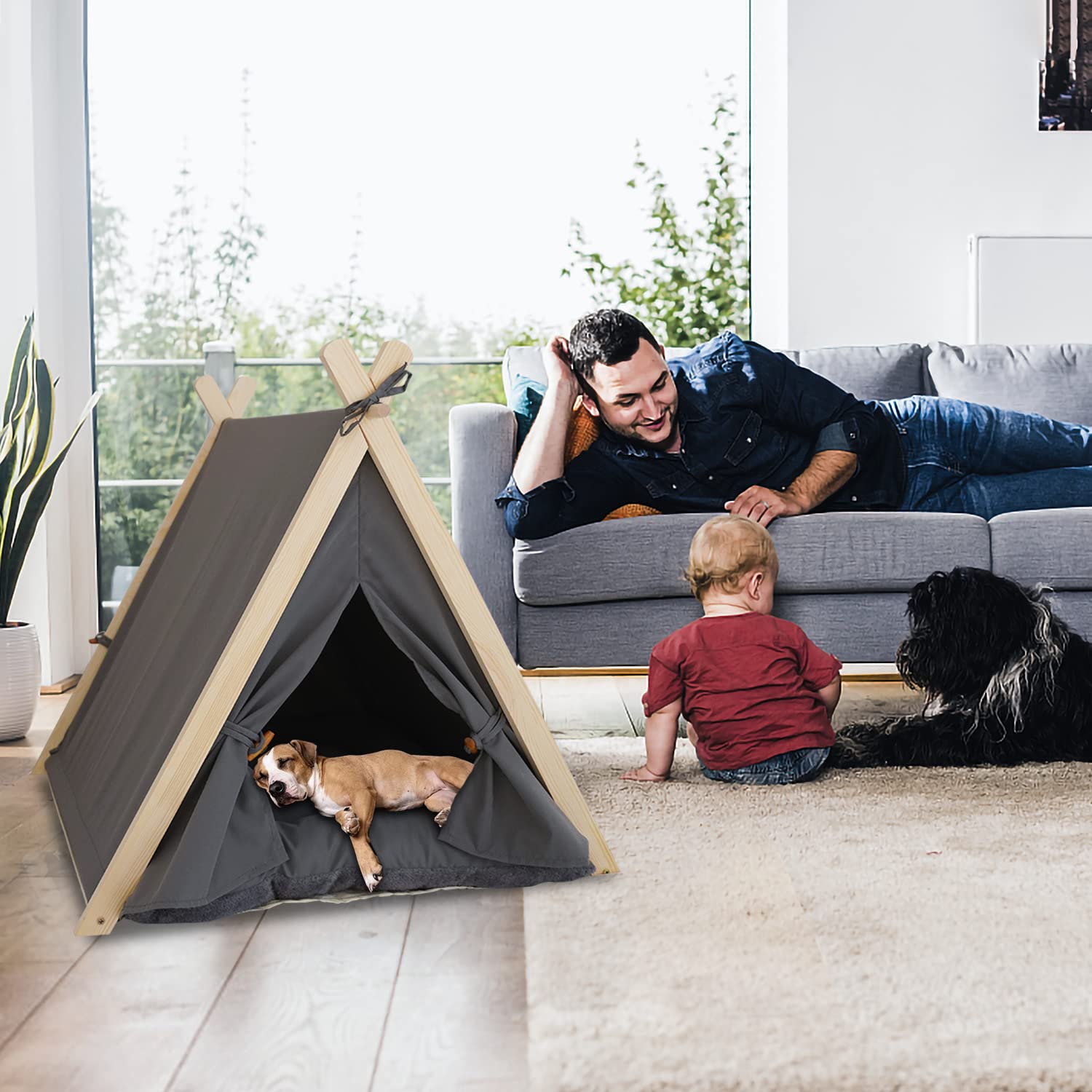 Washable Pet Teepee Tent for Small Dogs & Cats Under 25lbs - Portable Puppy Bed with Thick Cushion for Indoor & Outdoor Use - Cozy Hideaway for Napping, Travel, and Playtime
