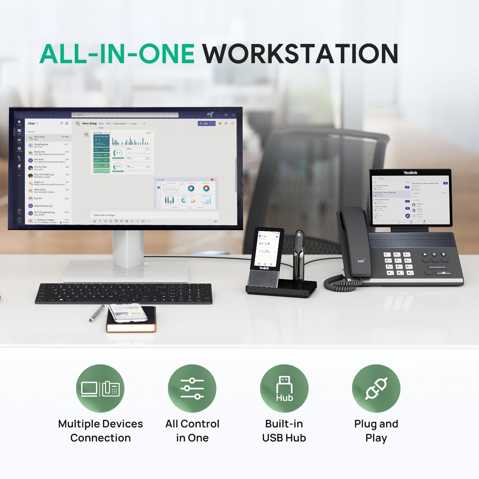 Yealink WH67 Wireless DECT Headset with Noise Cancelling Mic - Teams Certified Office Headset for Desk Phone, PC & Mobile | 394ft Range, 8H Talk Time | Perfect for Remote Work, Call Centers & Video Conferencing