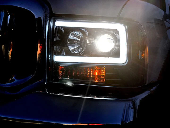 2005-2007 Ford Super Duty Projector Headlights with OLED Halos & DRL - Smoked/Black Lens for Enhanced Night Visibility & Off-Road Style