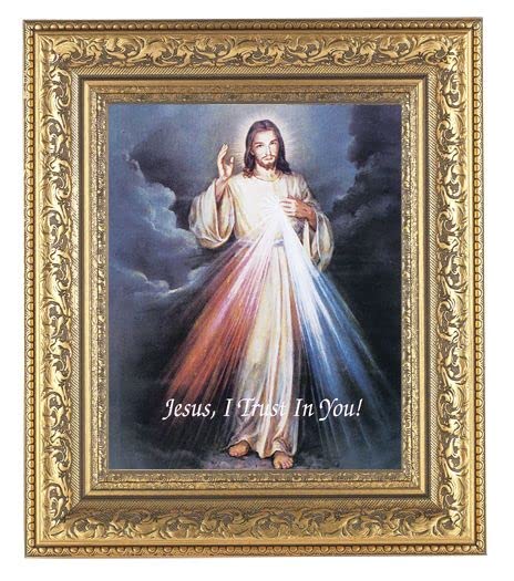 Divine Mercy Framed Wall Art - Large Religious Home Decor with Gold Leaf Acanthus Carvings - Perfect for Living Room, Bedroom & Church Decorations