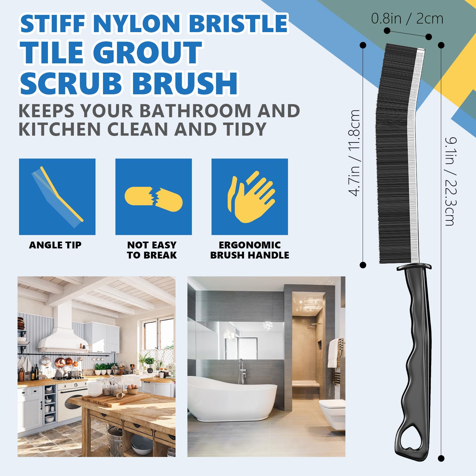 5-Pack Hard Bristle Crevice Cleaning Brush Set - Shower, Bathroom Gap & Grout Cleaner - Multi-Purpose Household Cleaning Tools for Tight Spaces, Tile Lines, and Hard-to-Reach Areas