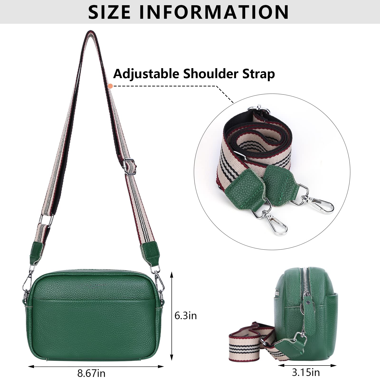 Genuine Leather Crossbody Bag for Women - Trendy Wide Strap Shoulder Purse with Top Zip - Perfect for Travel, Work & Everyday Use (Camera Bag Style)
