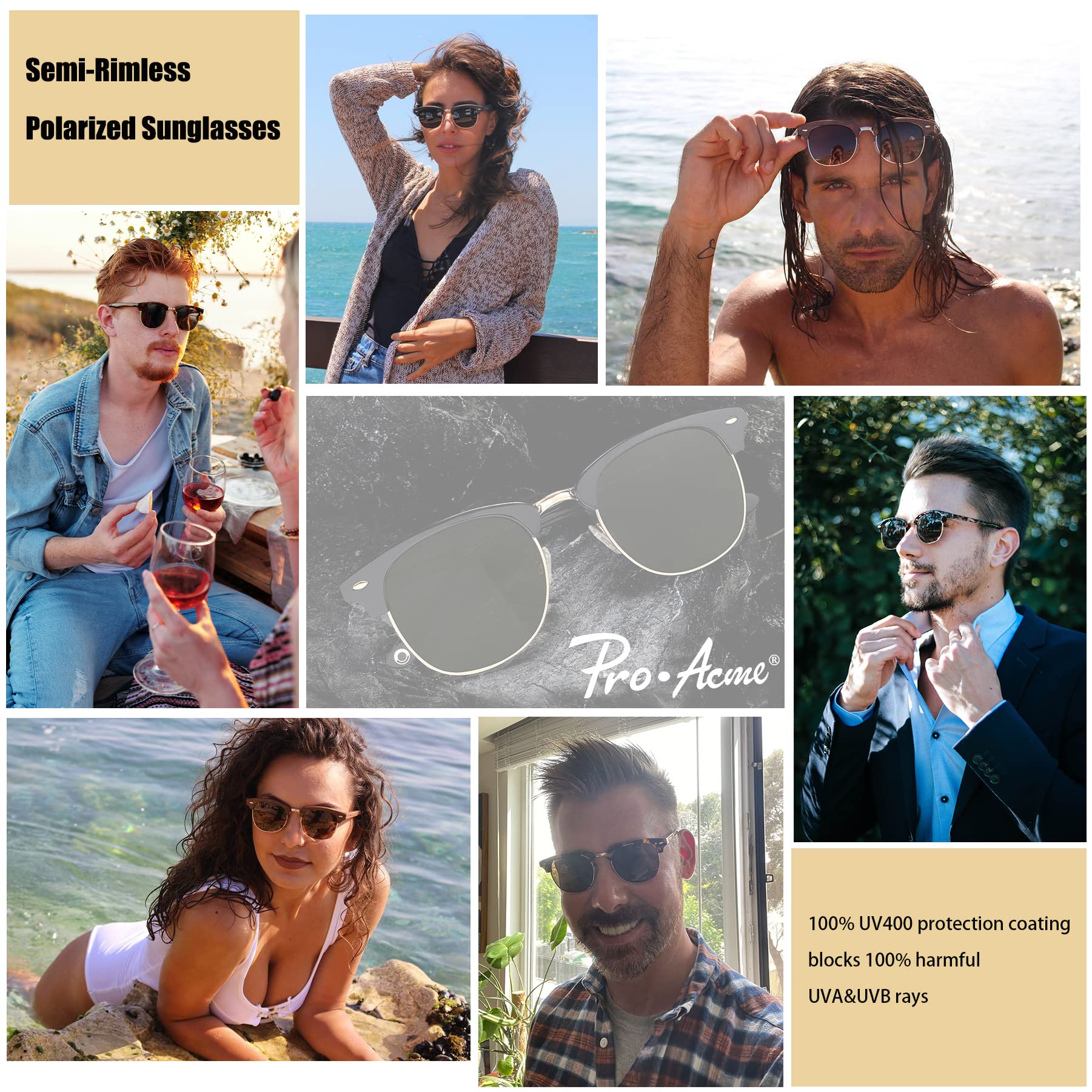 Pro Acme Semi-Rimless Polarized Sunglasses UV 400 Protection for Men & Women - Stylish Outdoor Sports & Driving Shades