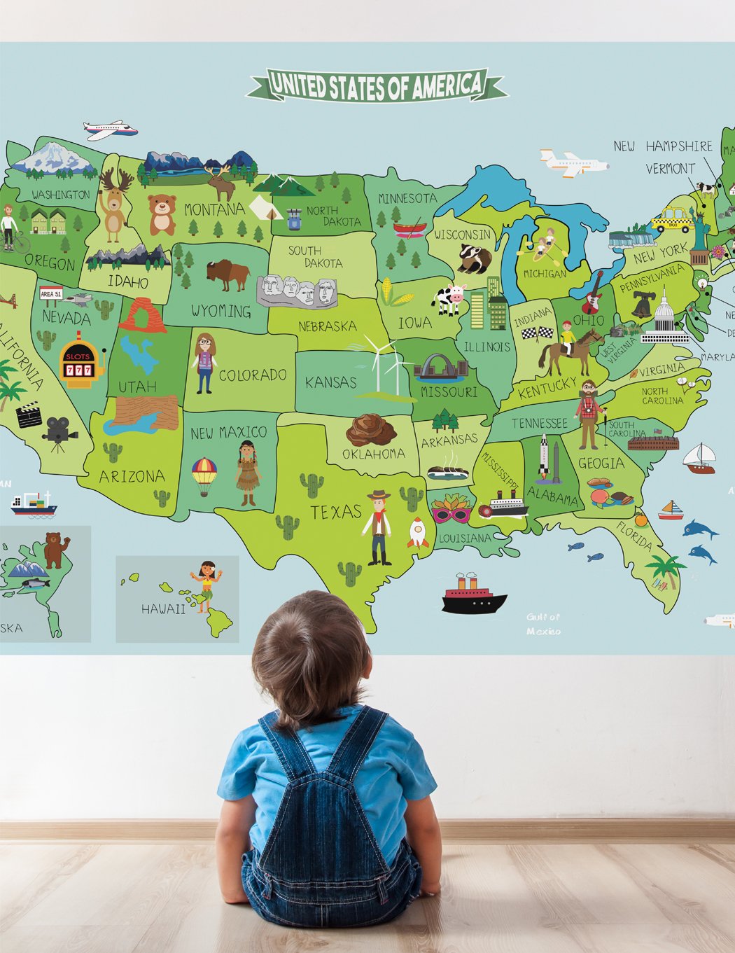 USA Map Fabric Sticker - Peel & Stick Removable Wall Decal for Home & Office Decor (Medium Size) - Perfect for Kids Rooms, Classrooms, and Travel Inspiration