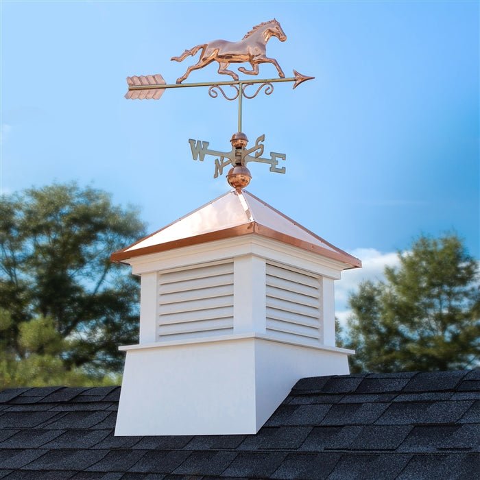 30 Square Manchester Vinyl Cupola with Horse Weathervane - Classic Barn Roof Decoration for Farmhouse, Garden & Countryside Homes (Perfect for Outdoor Decor & Rustic Style)