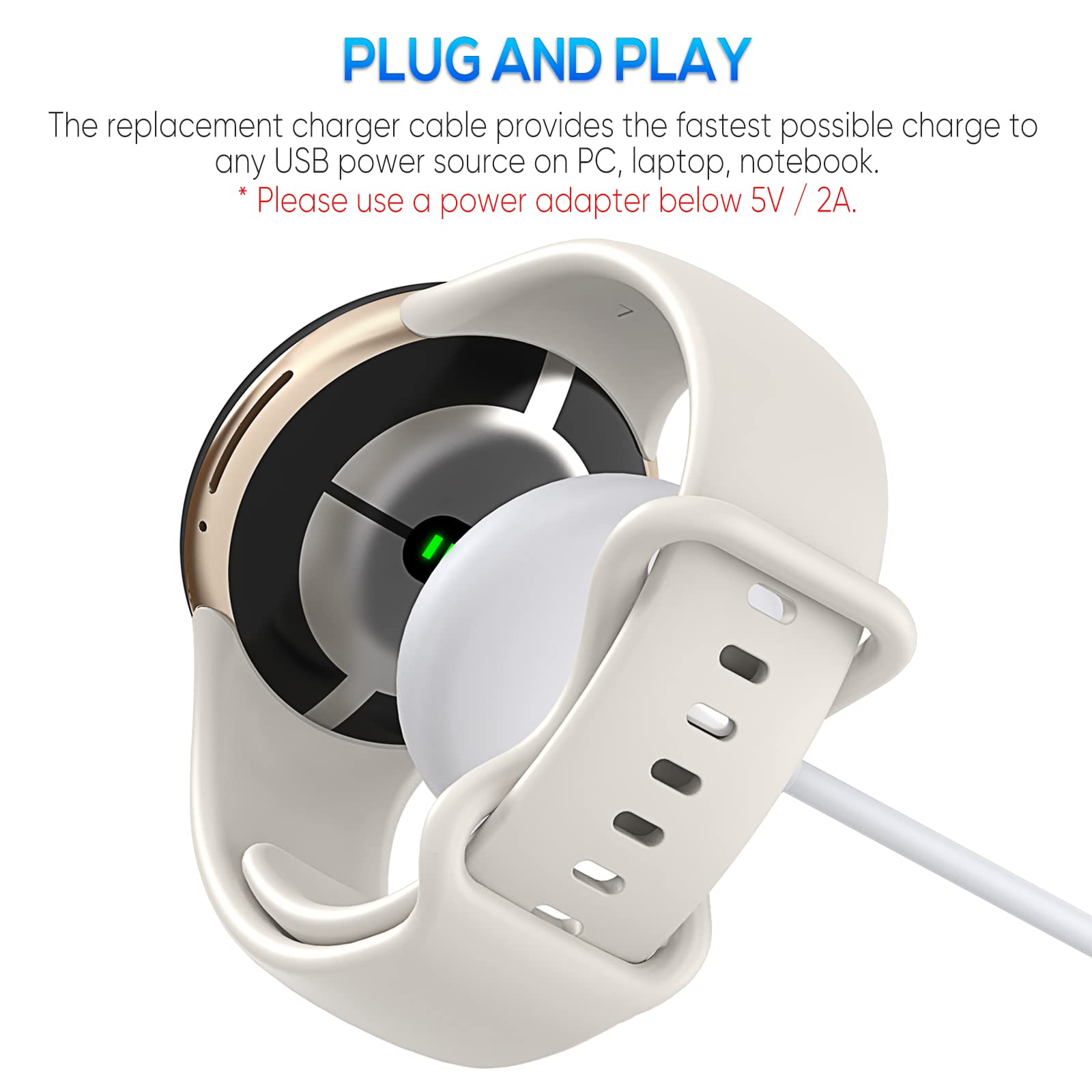 2 Pack Magnetic USB Charging Cable for Google Pixel Watch 1 - 3.3ft Fast Charger Cord Accessories Replacement (Not Compatible with Pixel Watch 2) - Perfect for Home, Office & Travel Charging