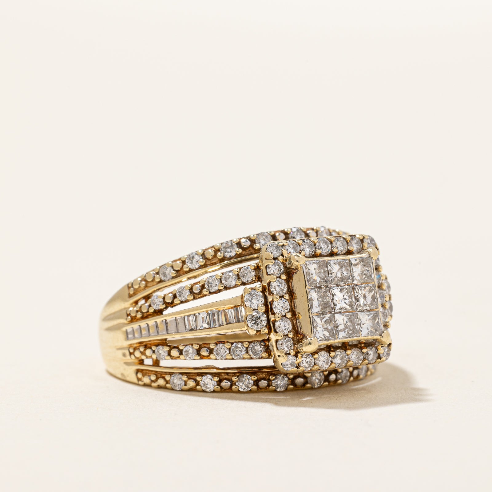 1.02ctw Princess Cut Diamond Cluster Cocktail Ring - Size 7 | Elegant Statement Jewelry for Evening Parties & Special Occasions