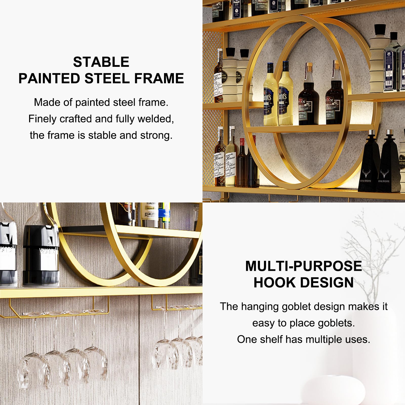 Stylish Gold Wall Mounted Metal Wine Rack - 47.2