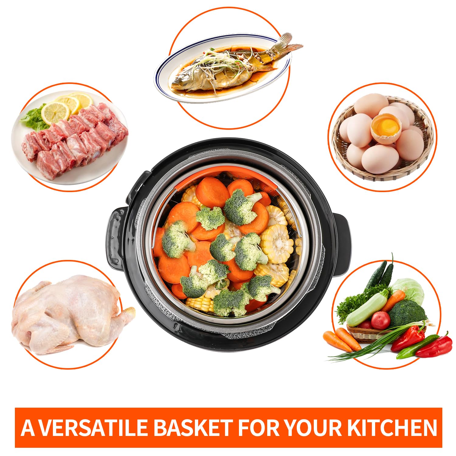 Stainless Steel Steamer Basket for Instant Pot (8qt) - Vegetable Steamer Insert for Cooking Healthy Meals | Perfect for Steaming Veggies, Dumplings & Seafood