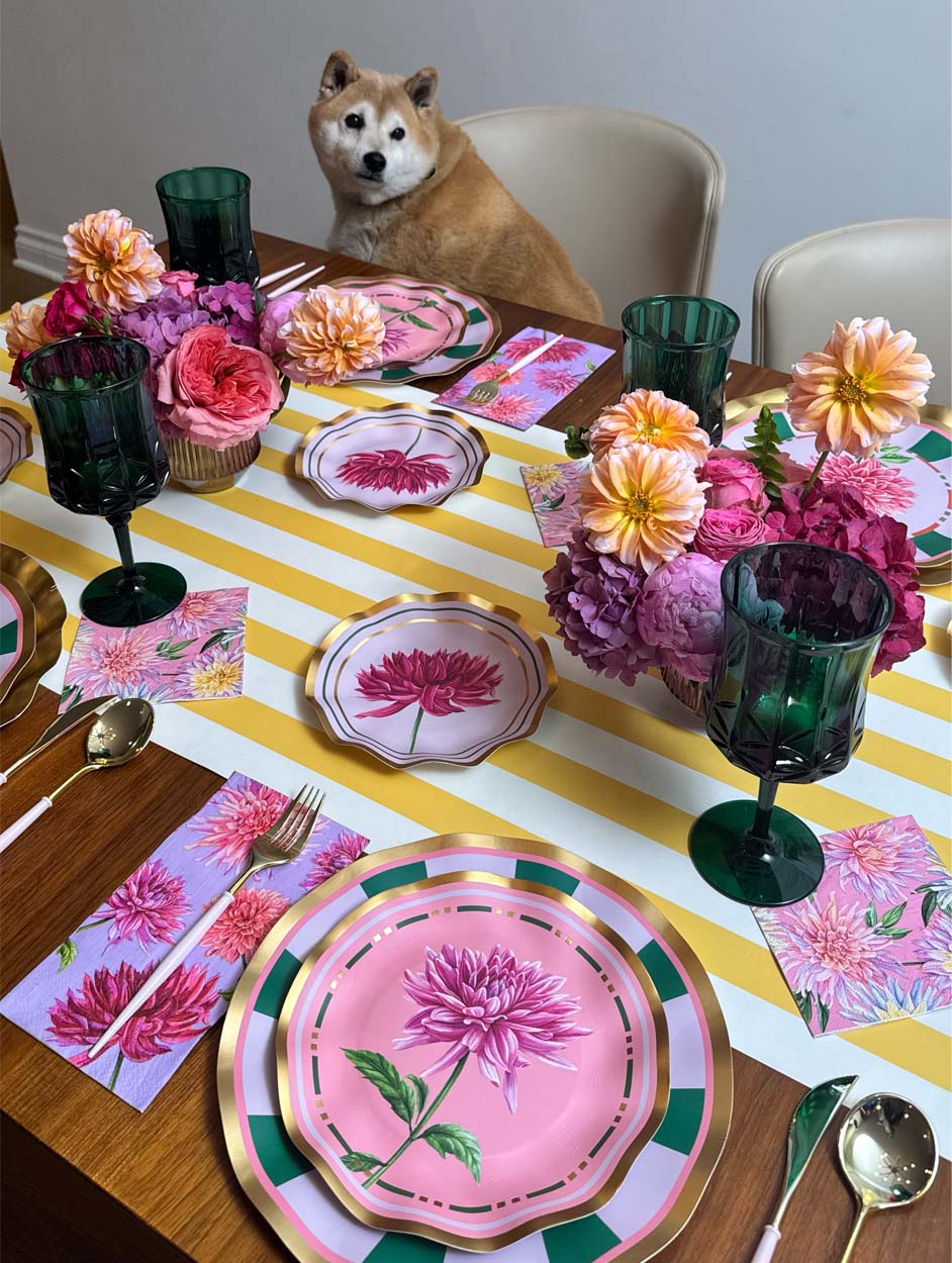 Premium Dahlia Floral Garden Dinner Plates Set of 8 - Elegant Porcelain Tableware for Fine Dining, Wedding, Party & Home Decor