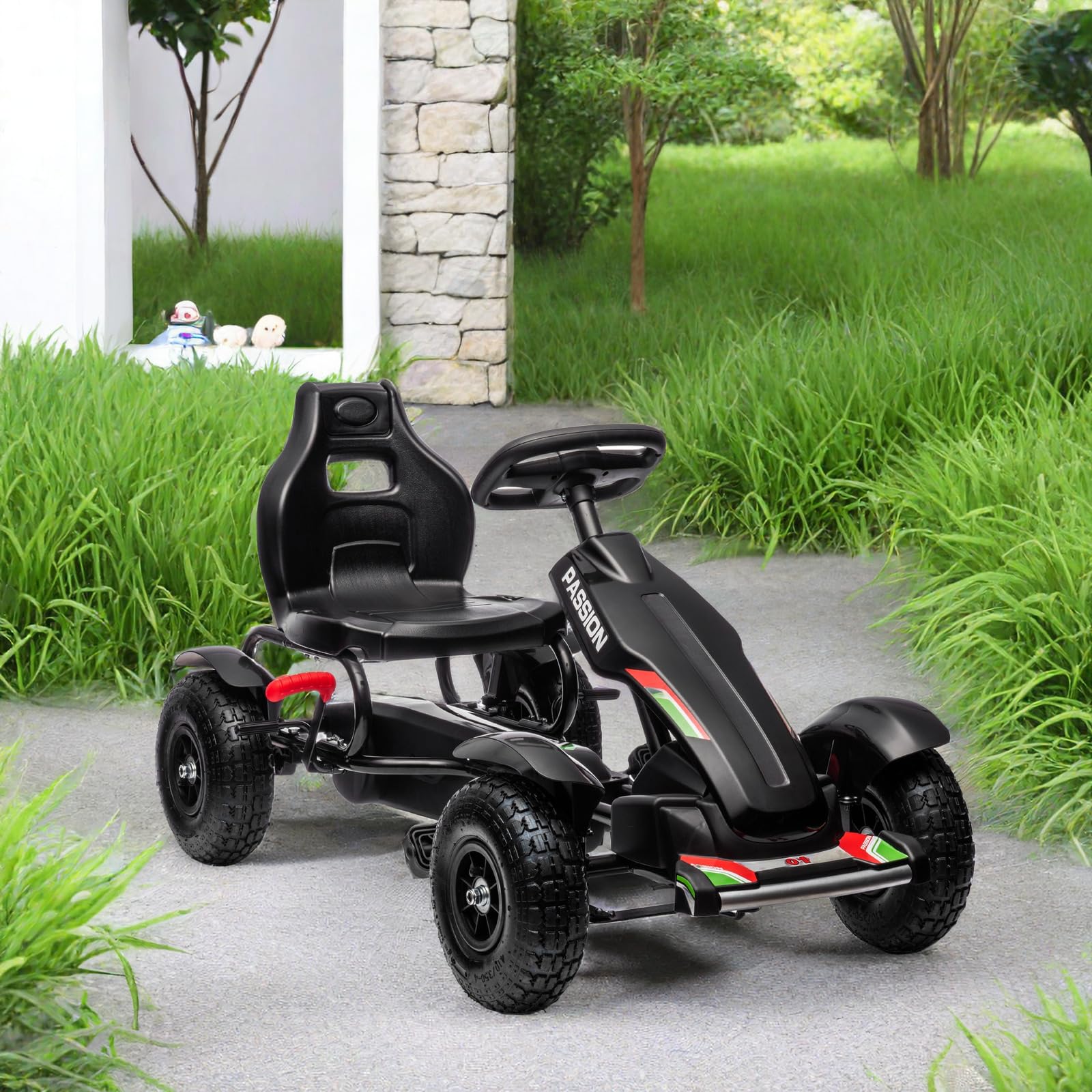 **Adjustable Kids Pedal Go Kart for Boys & Girls Ages 5-12 - 3-Position Seat, 4 Non-Slip Rubber Wheels - Outdoor Ride-On Toy - Perfect for Backyard Fun, Birthday & Children's Day Gifts (Black)**