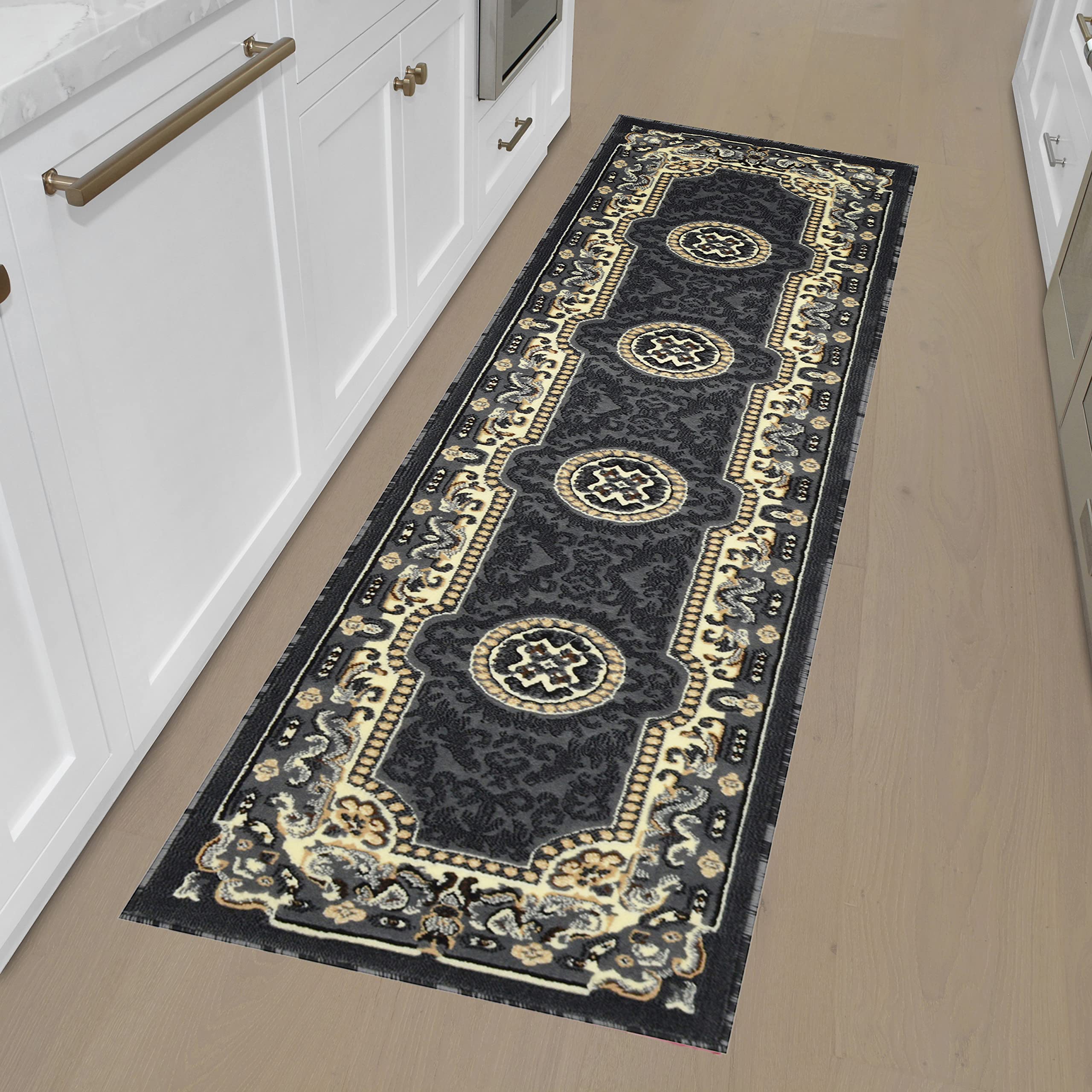 HR HANDCRAFT Bohemian Runner Rug 2' x 7' - Shed Free, Stain Resistant & Easy Clean - Gray Beige Multi-Color Living Room Rug - Perfect for Hallways, Entryways & Bohemian Home Decor